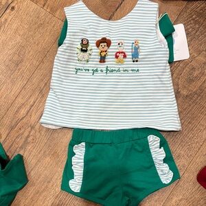 Little Me Green and White Kids Matching Set